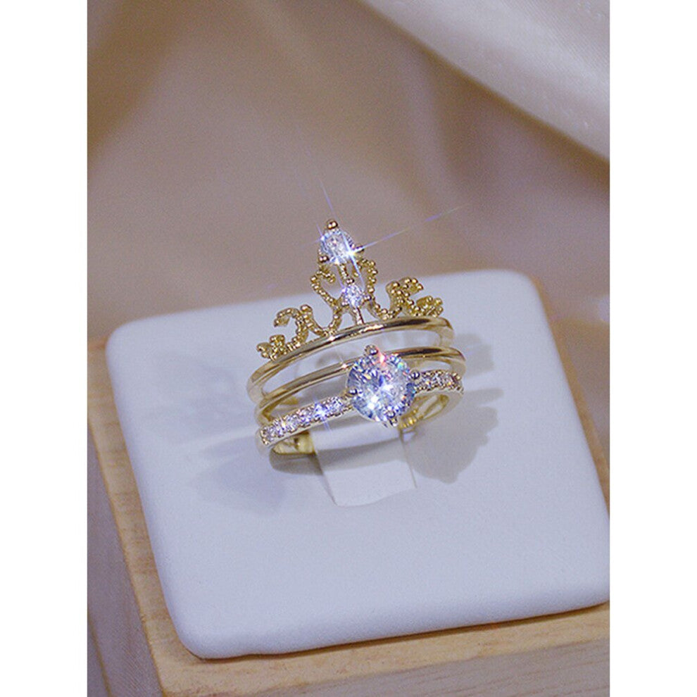 Girls 14K Plated Plated Glamour Delicate Princess Tiara Crown CZ Ring Ladies Engagement Jewelry Anniversary Gift