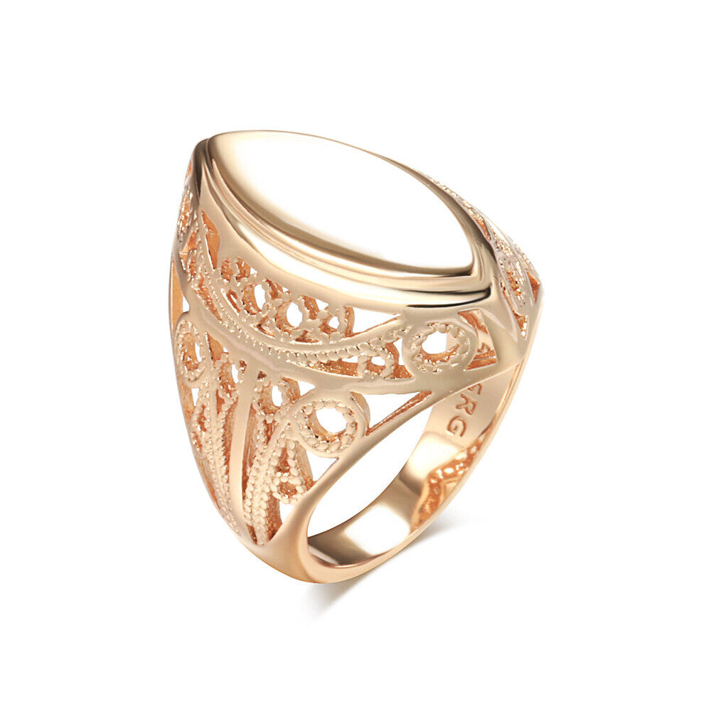 Kinel 585 Rose Glossy Rings Christmas Gift Rhombus Hollow Flower Women Jewelry Ethnic Wedding Ring