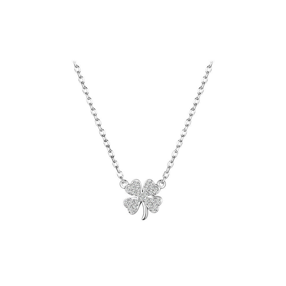 925 Sterling Silver Four-leaf Clover Luck Leaves Zircon Sweater Chokers Necklace for Women Lovely Fine Jewelry