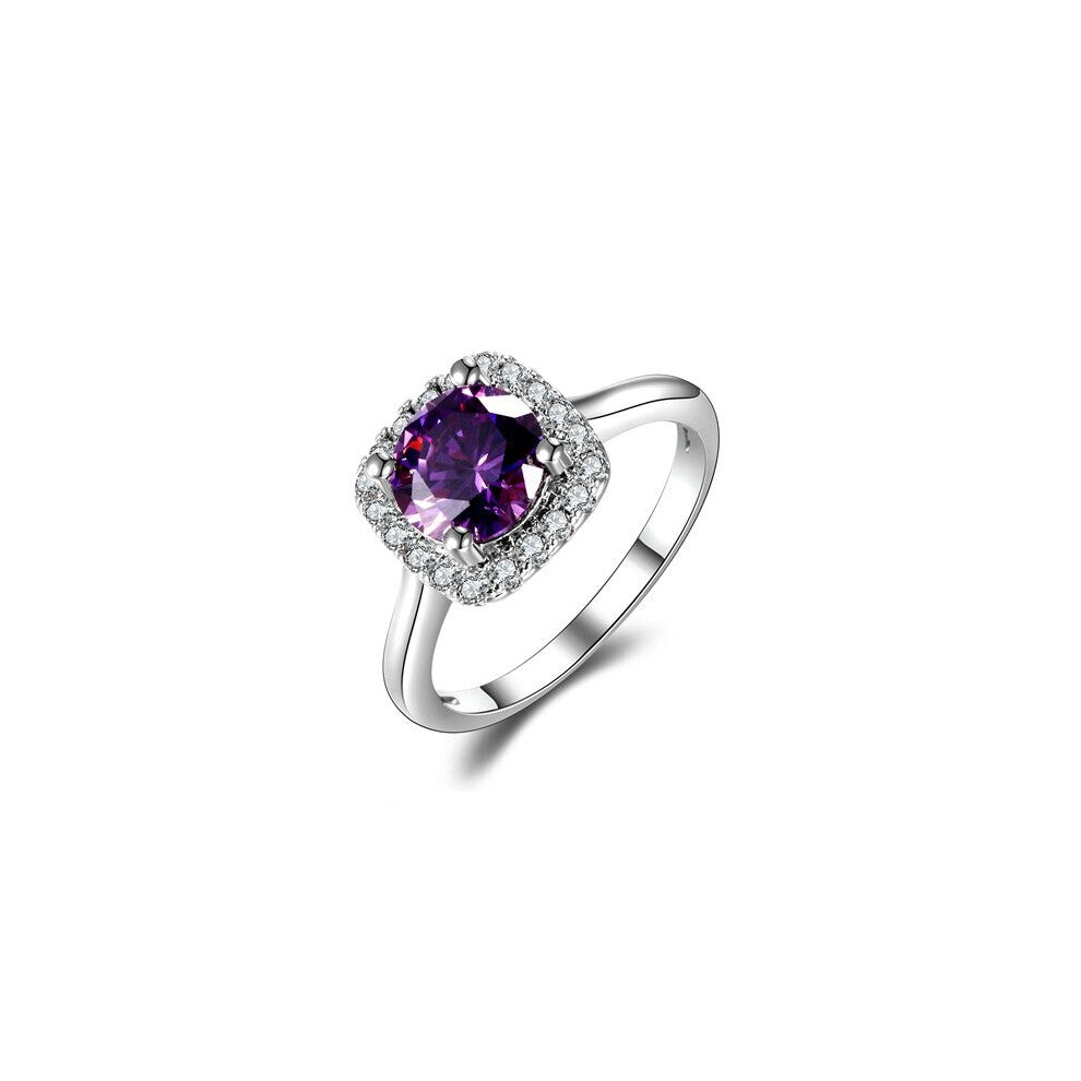Purple Amethyst Ring Jewelry Ladies 925 Sterling Silver 8MM Round Rings High Wedding Engagement Ring Size 6-10