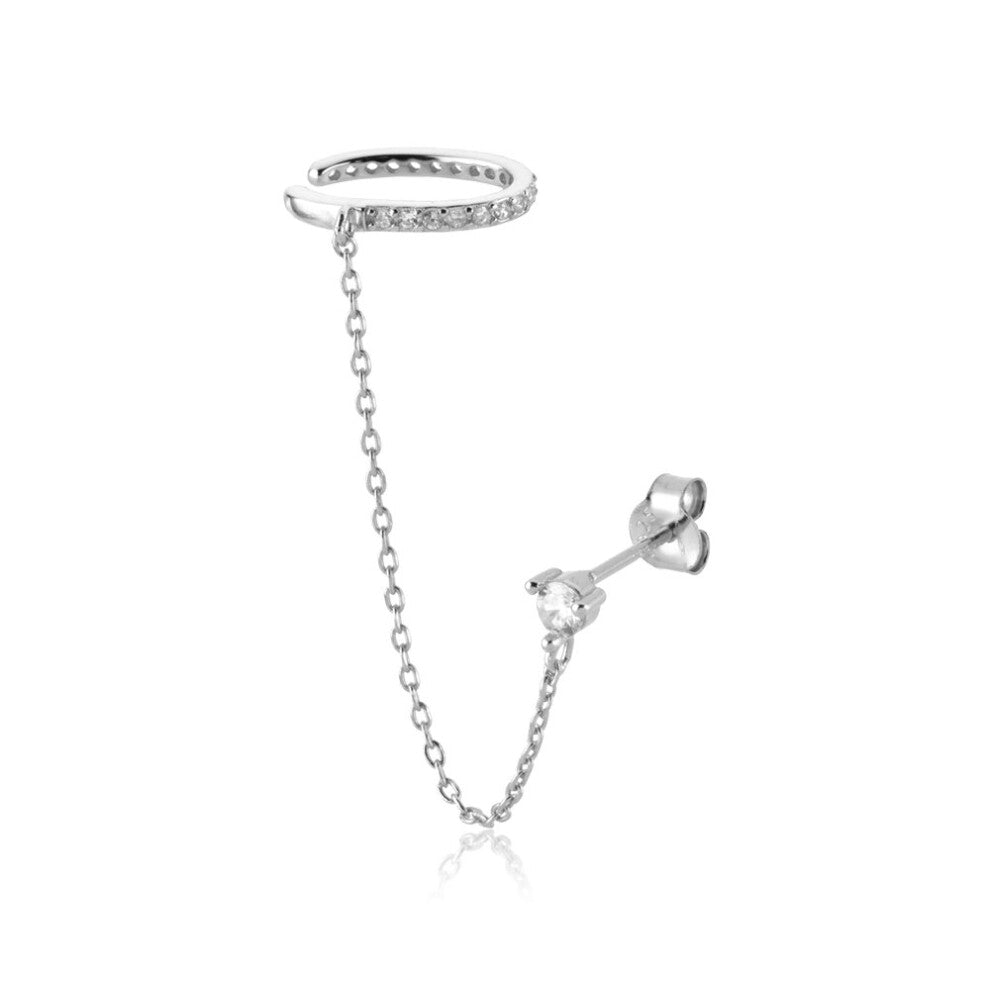 925 Sterling Silver Earcuff Stud Piercing 2 Holes Wearring Rock Punk Clips No Without Earcuff Piercing Women Jewels