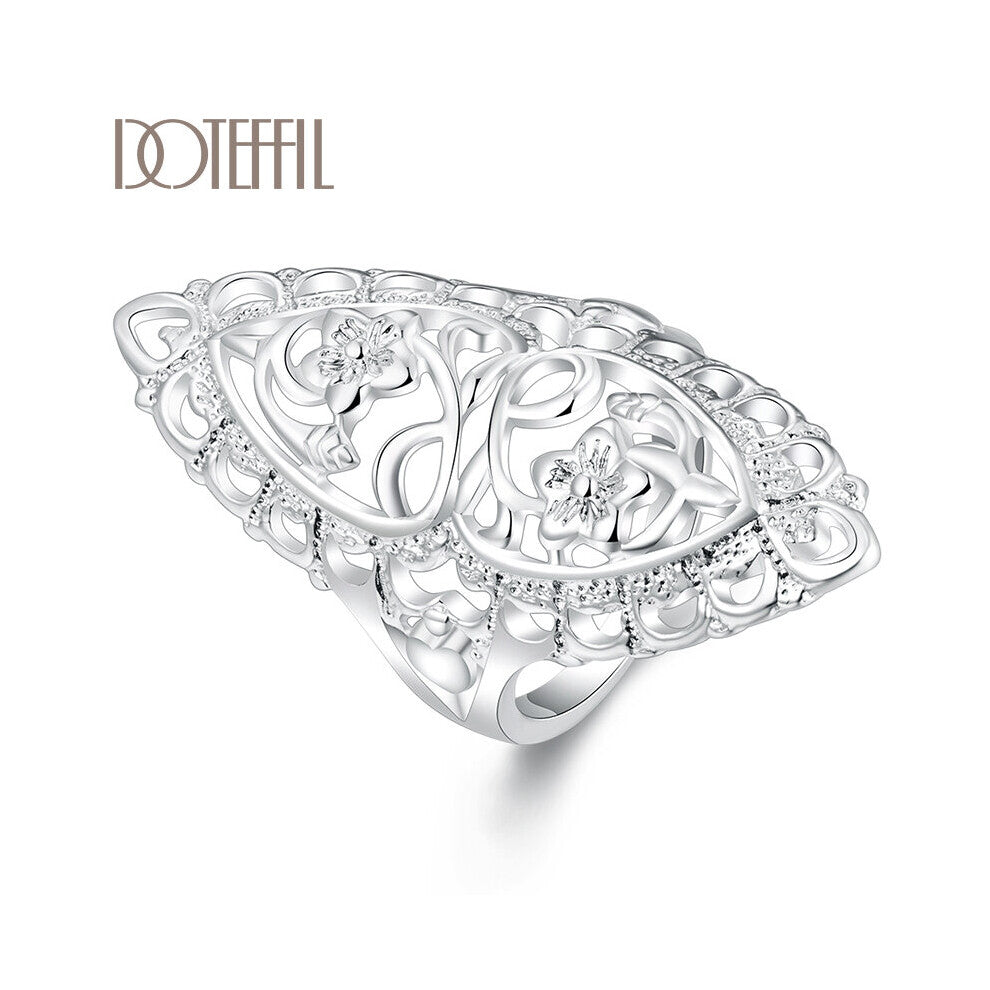 925 Sterling Silver Hollow carved Ring Classic For Women Wedding Engagement Party Gift Charm Jewelry