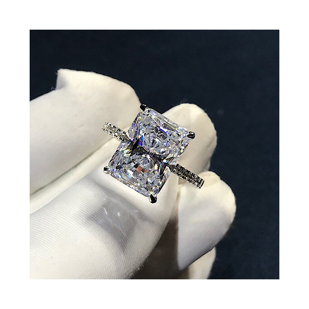 Radiant Cut cut 4ct Simulated Diamond cz ring Filled Engagement Wedding Band Rings for women Party Jewelry