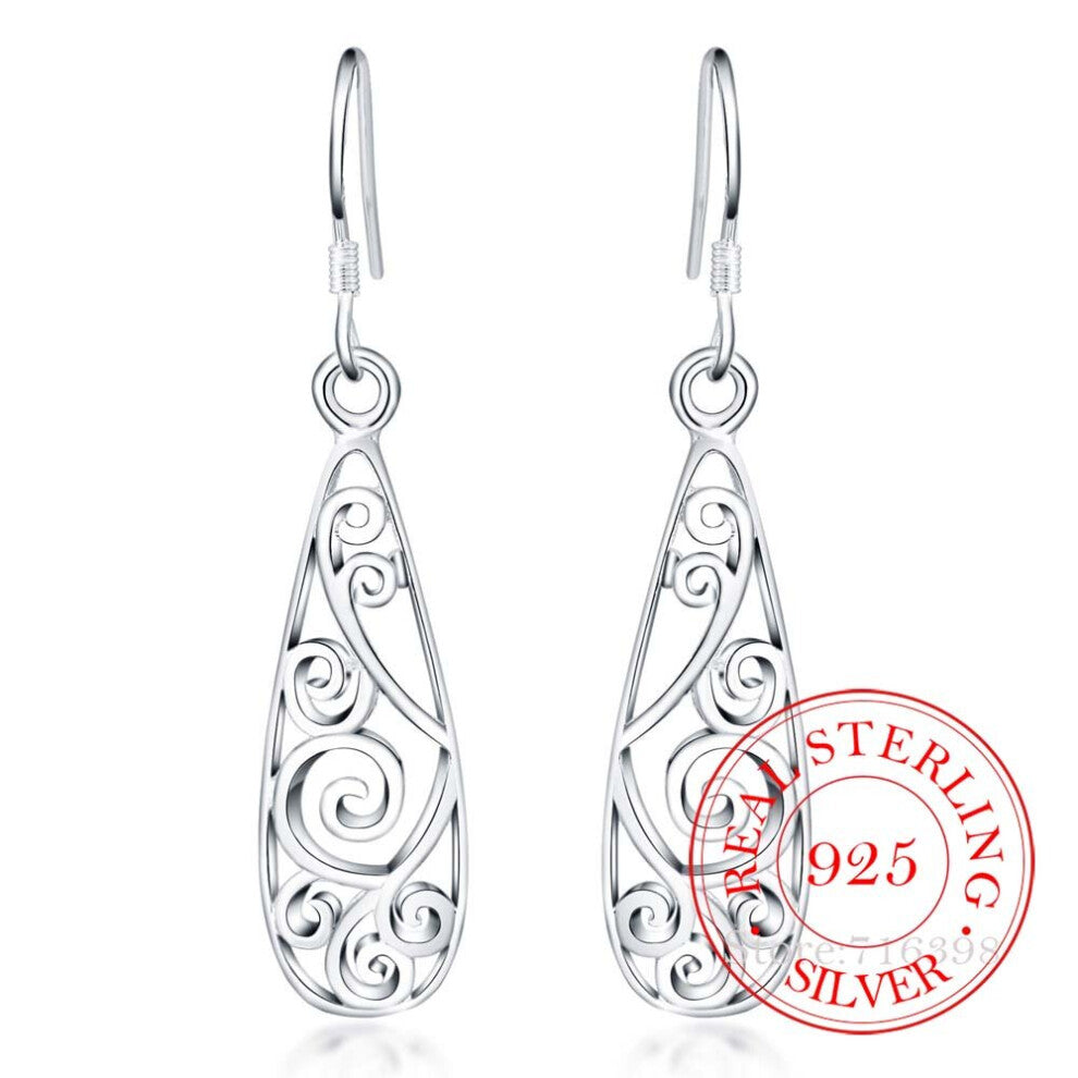 925 Sterling Silver Earring Vintage Court geometric pattern Dangle Earrings For Women Engagement Wedding Jewelry