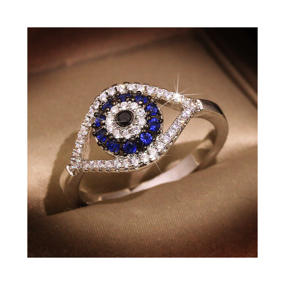 Punk Female Crystal Stone Ring Charm Zircon Silver Wedding Jewelry For Women Dainty Evil Eye Hollow Engagement