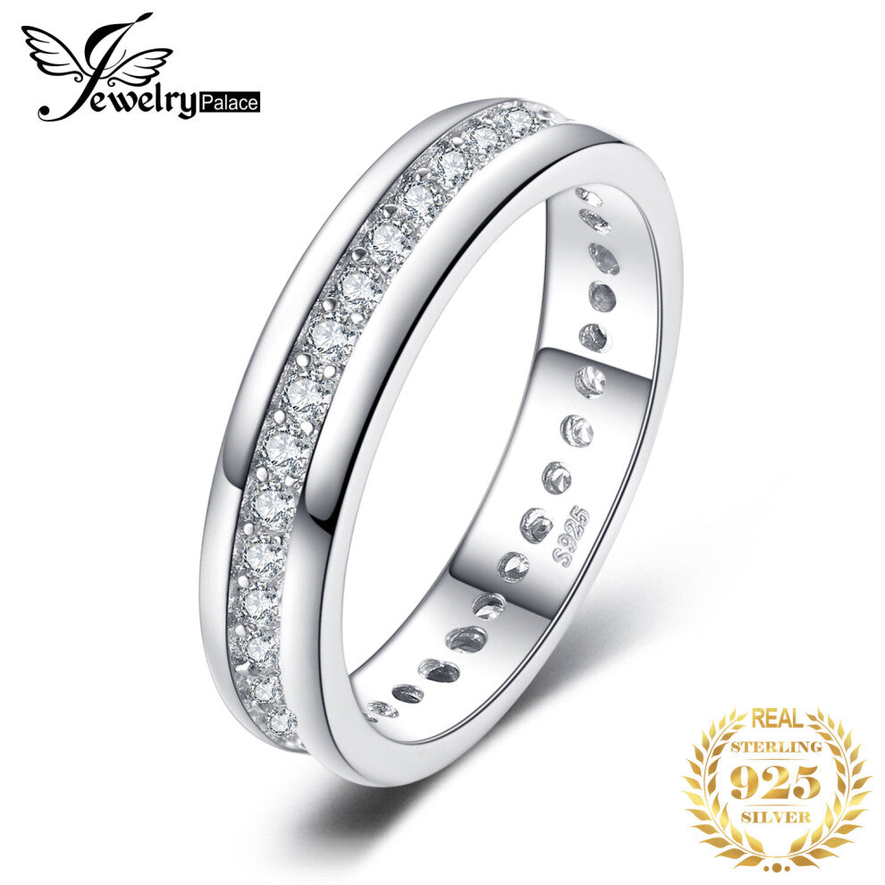 Solid 925 Sterling Silver Wedding Engagement Ring for Woman AAAAA CZ Simulated Diamond Band Ring Jewelry