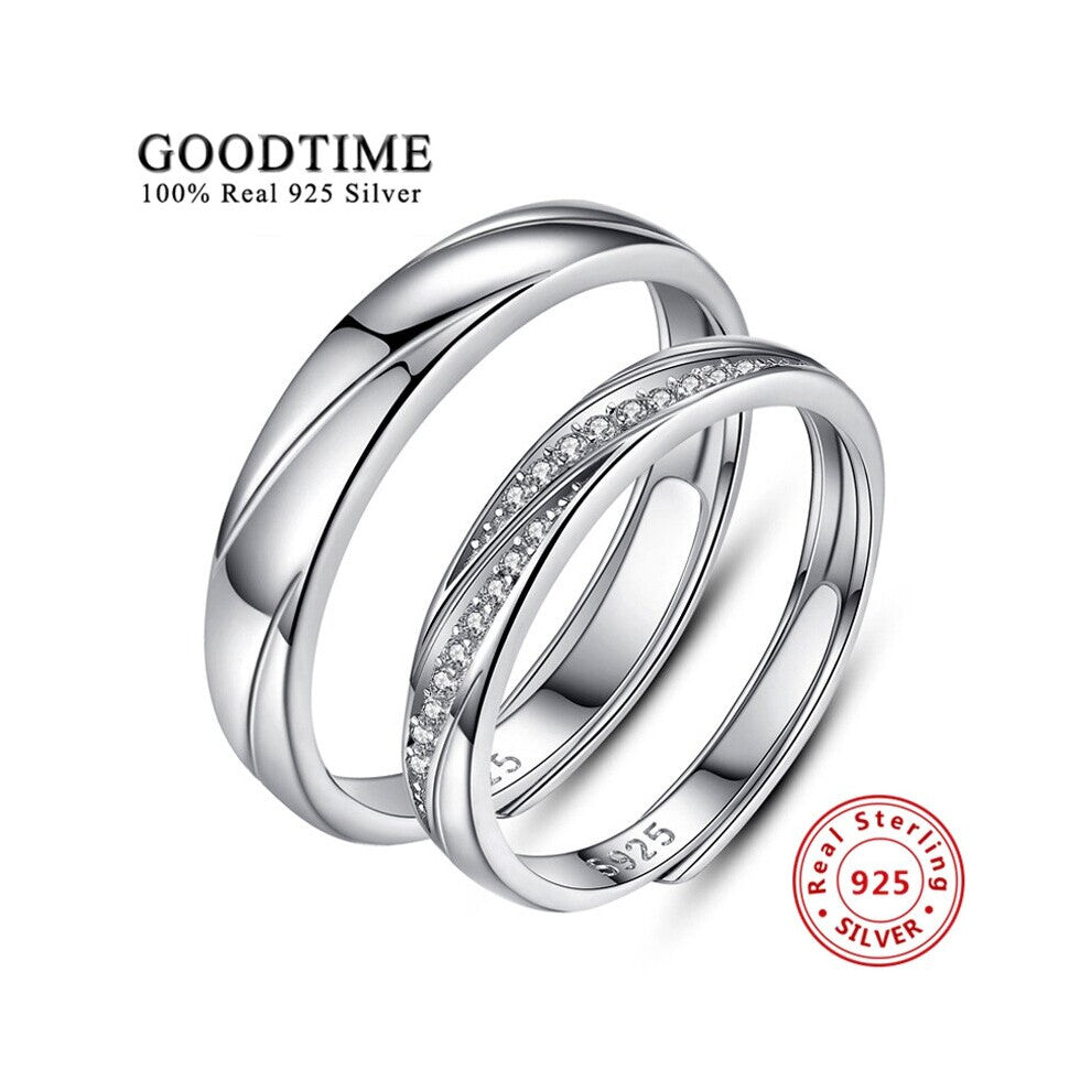 925 Sterling Silver Rings for Women Men Classic Engagement Rhinestone Lover Couple Rings Wedding Jewelry