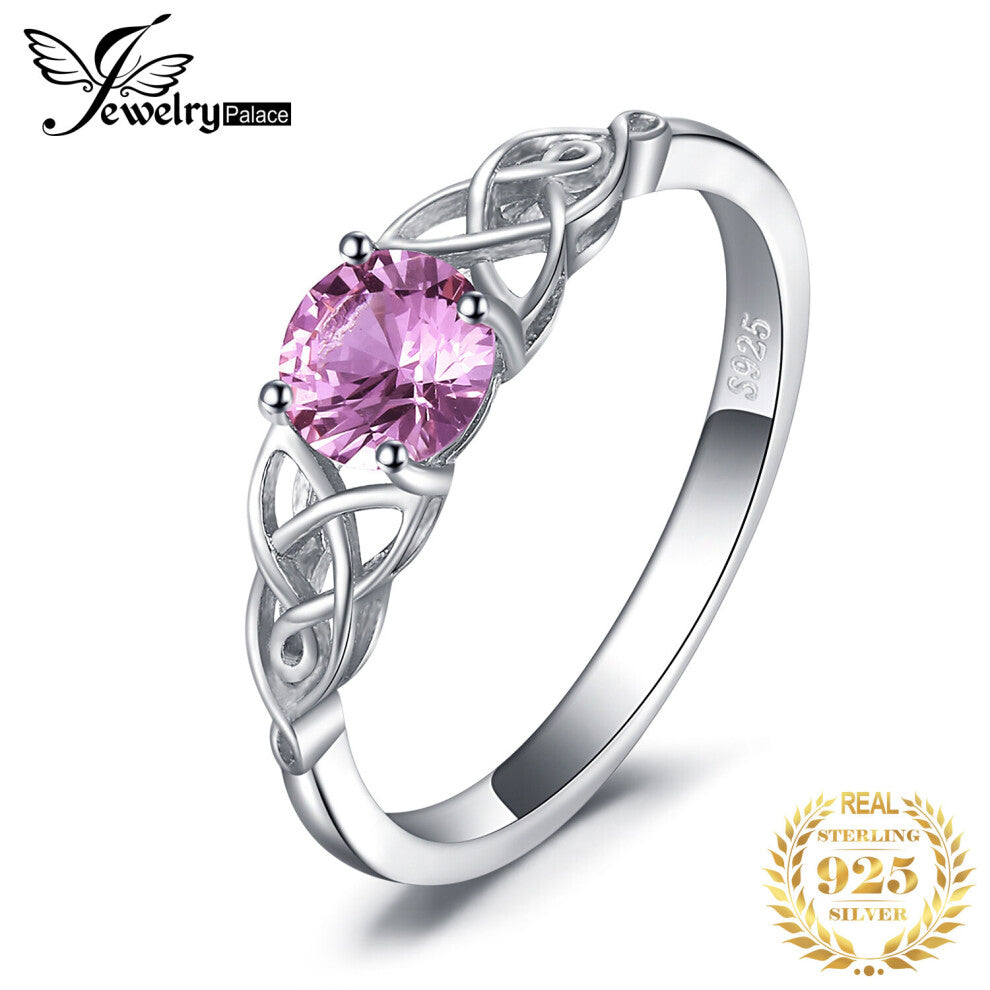 Celtic Knot Created Pink Sapphire 925 Sterling Silver Ring for Women Promise Engagement Ring Fine Jewelry Gift