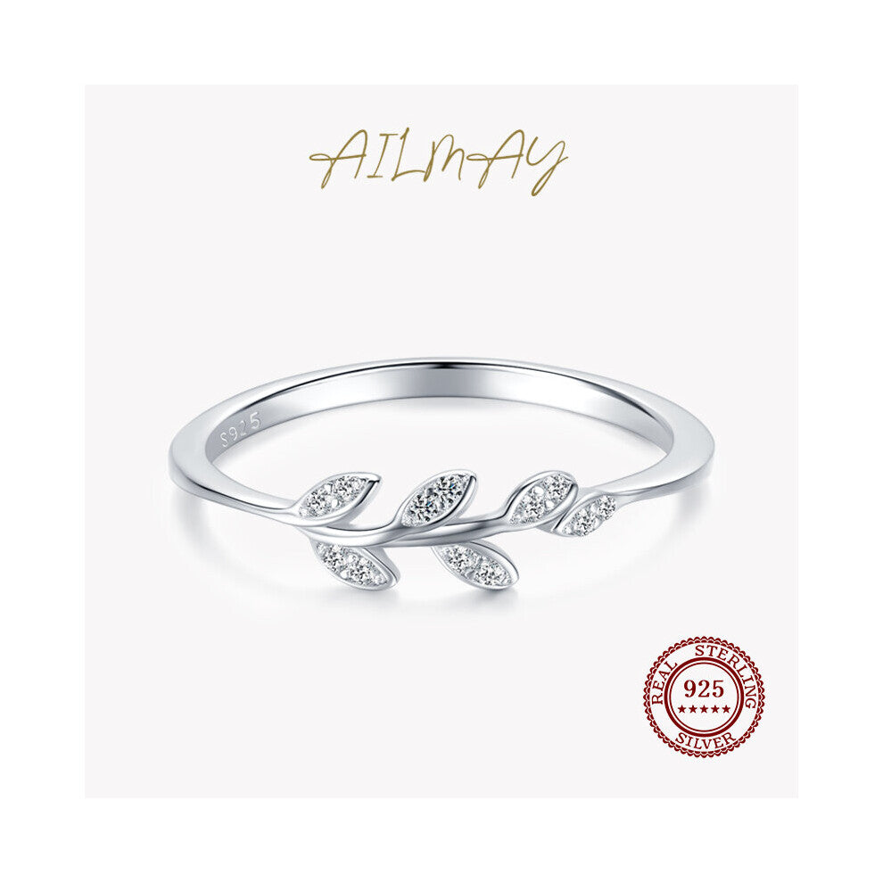 925 Sterling Silver Plant Clear Zircon Rings for Women Wedding Engagement Jewelry Gift