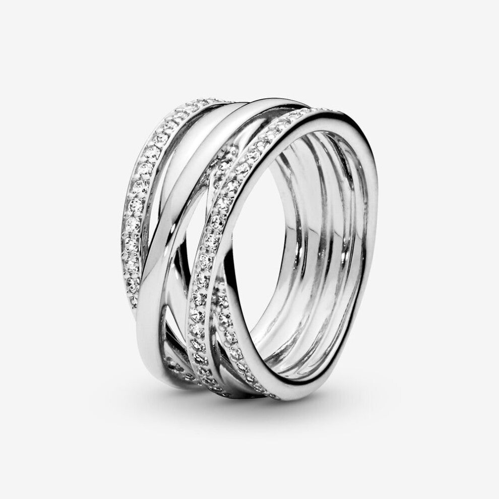 100% 925 Sterling Silver Ring Sparkling & Polished Lines Rings for Women Engagement Anniversary DIY Jewelry