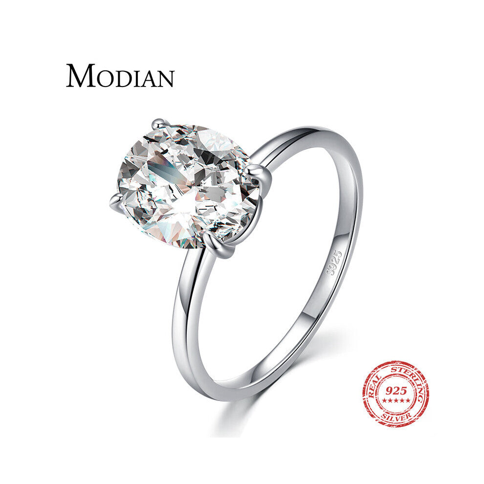 Basic 925 Sterling Silver Big Oval Cut Clear Zirconia Finger Ring For Women Engagement Wedding Band Promise Ring