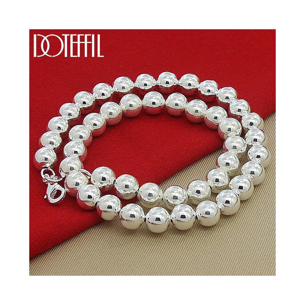 925 Sterling Silver 10mm Hollow smooth bead ball beaded Necklace For Women Men Engagement Wedding Charm Jewelry