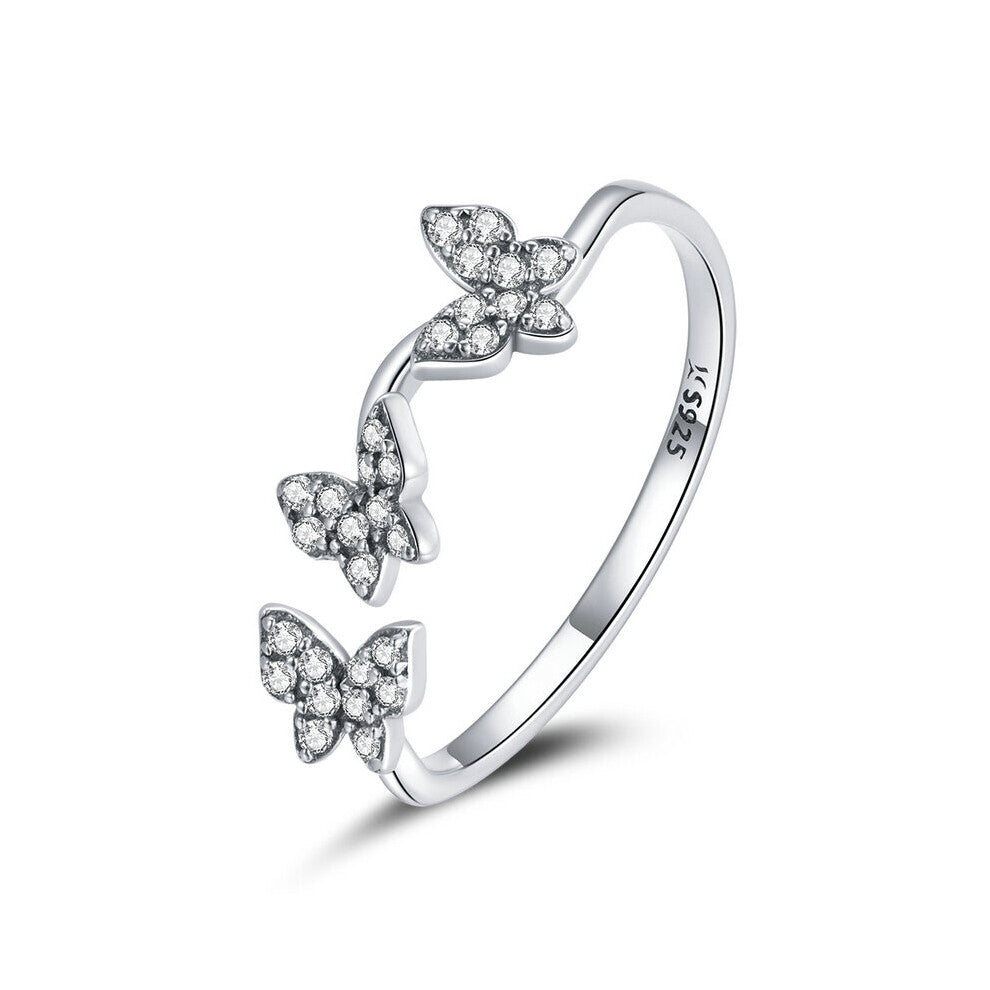 925 Sterling Silver Vintage Butterfly Adjustable Finger Rings for Women Wedding Engagement Ring Jewelry