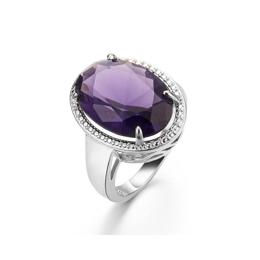 Cellacity Classic Amethyst Silver Rings For Women Oval Shaped Gemstones Engagement Silver Female Gift size 6-10