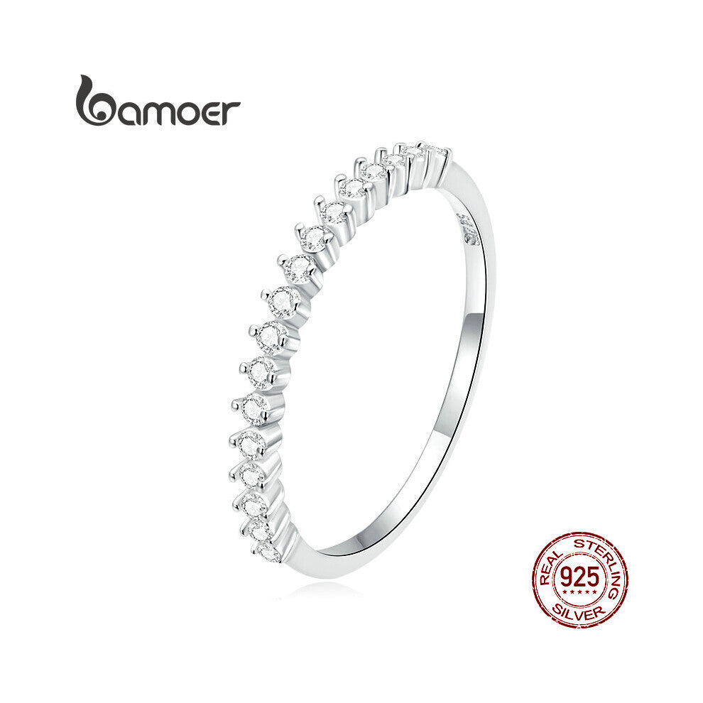 Bamoer 925 Sterling Silver Shining Stackable Zircon Women Ring Fine Jewelry Wedding Engagement Gift Style Anillos