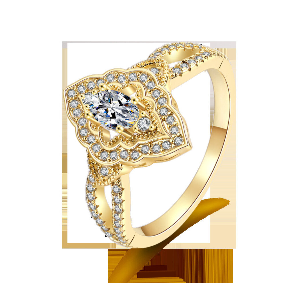 4*6mm Horse Eye Classic Sparkling Zircon Engagement Wedding Ring 18KGold Plated Jewelry