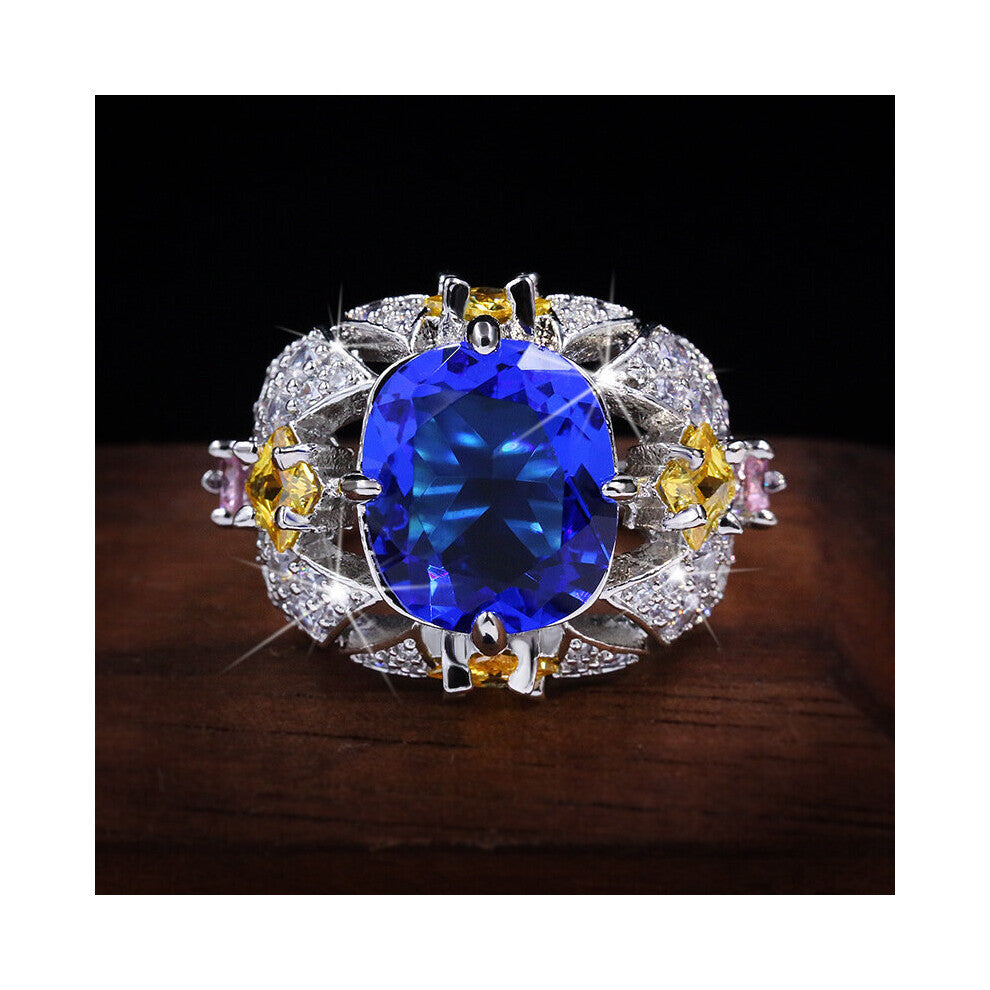 Vintage Jewelry Big Sapphire 925 Sterling Silver Rings for Women Flower Engagement Wedding Band Anniversary Rings