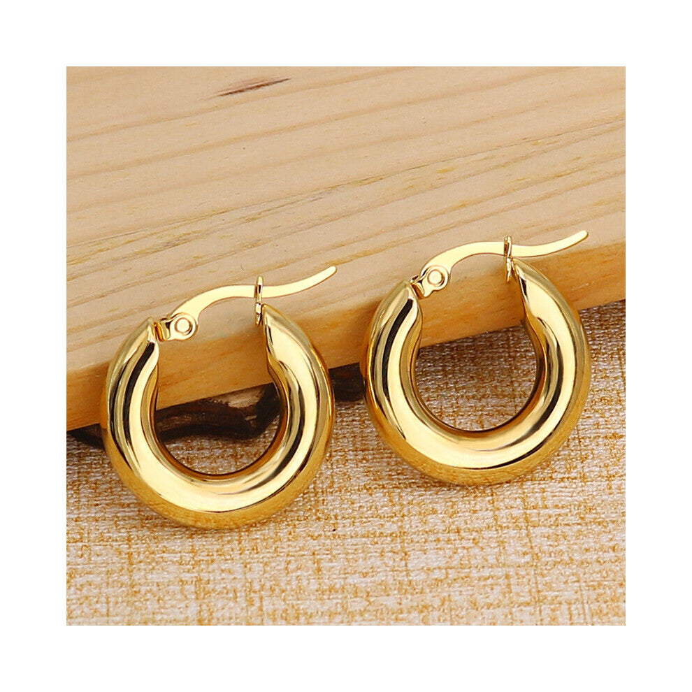 (Black) Surgical Steel Tone Women Chunky Hoops Earrings Gift Jewelry Stainless Wives Round Smooth Thick Hoop 20mm-25mm