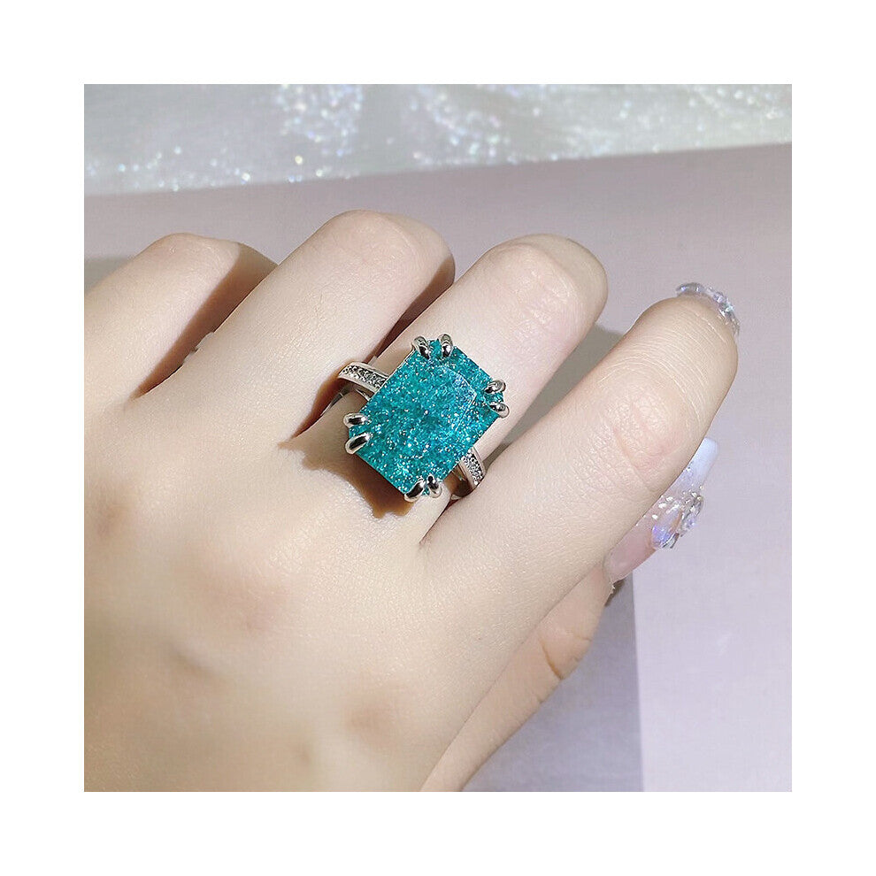 Newest ice flower gemstone ring 925 silver paraiba cubic zirconia ring party engagement jewelry