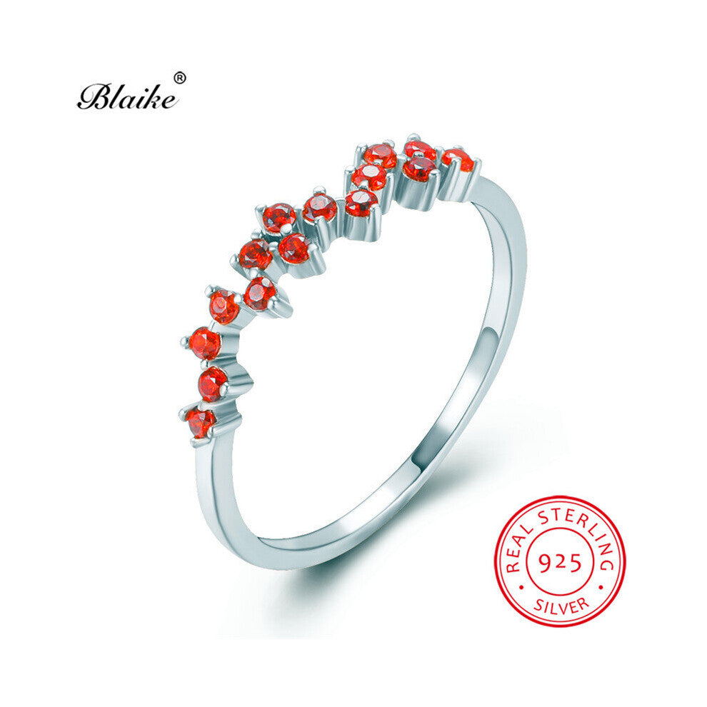 Minimalist 925 Sterling Silver Rings For Women Thin Ring Band Dainty Small Red Zircon Engagement Stacking Ring Jewelry