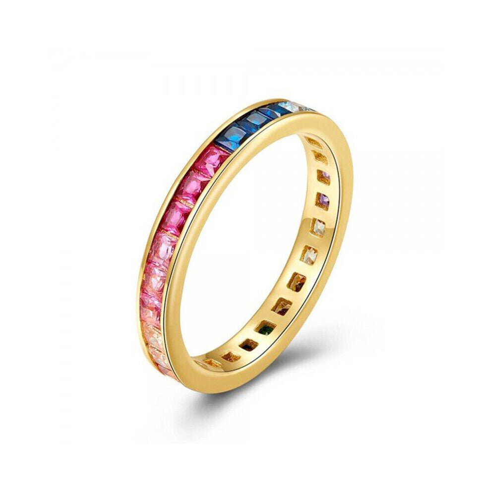 24k Gold-Plated Silver Minimalist Gradient Colorful Crystal Zircon Rings For Girls Wedding Engagement Ring Anillos Fine Jewelry