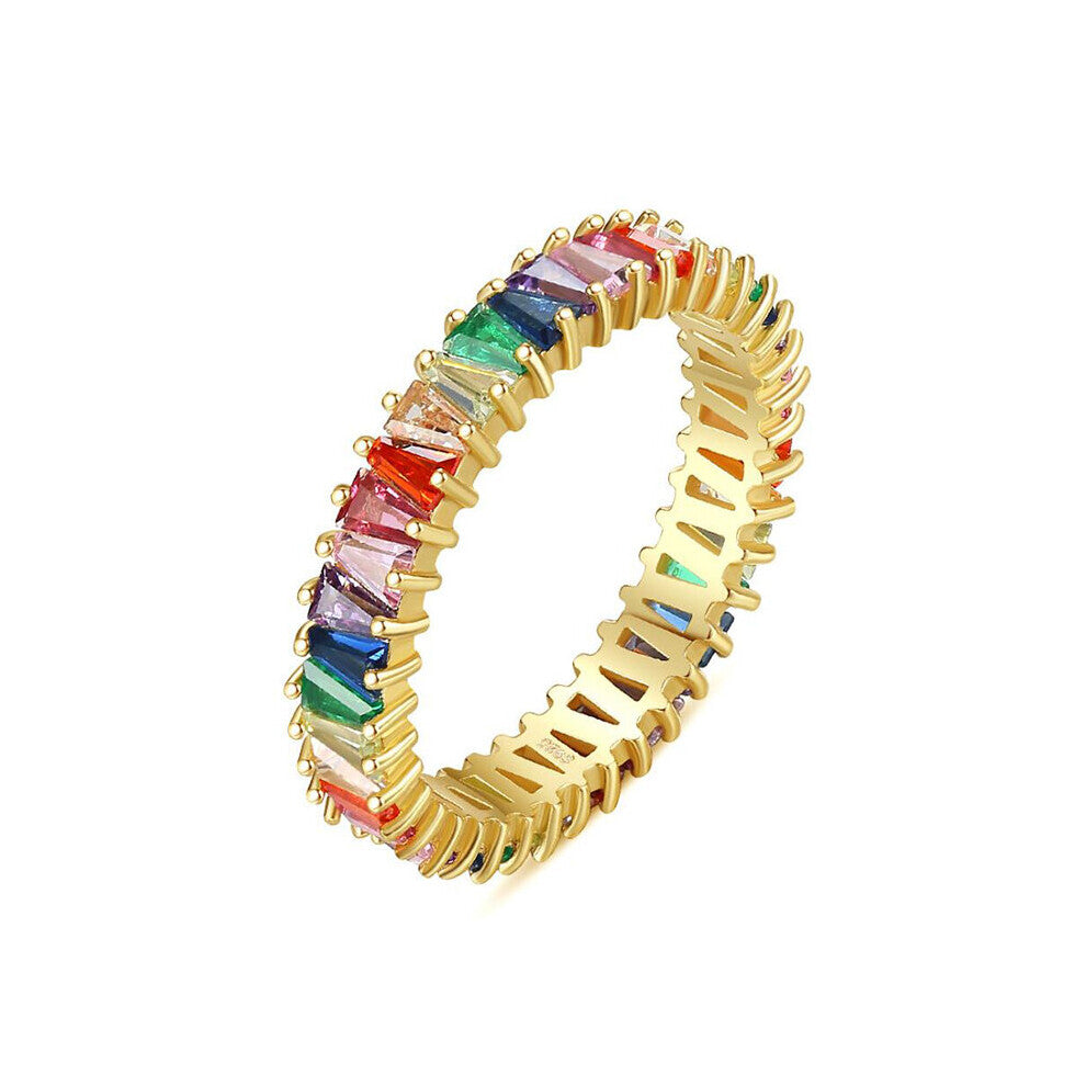 24k Gold-Plated Silver Minimalist Gradient Colorful Crystal Zircon Rings For Girls Wedding Engagement Ring Anillos Fine Jewelry