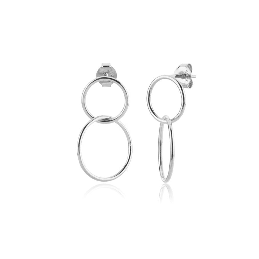 925 Sterling Silver Small Two Circle Drop Earring 10mm 15mm Piercing Hoops Earring Pendientes Tiny Jewelry