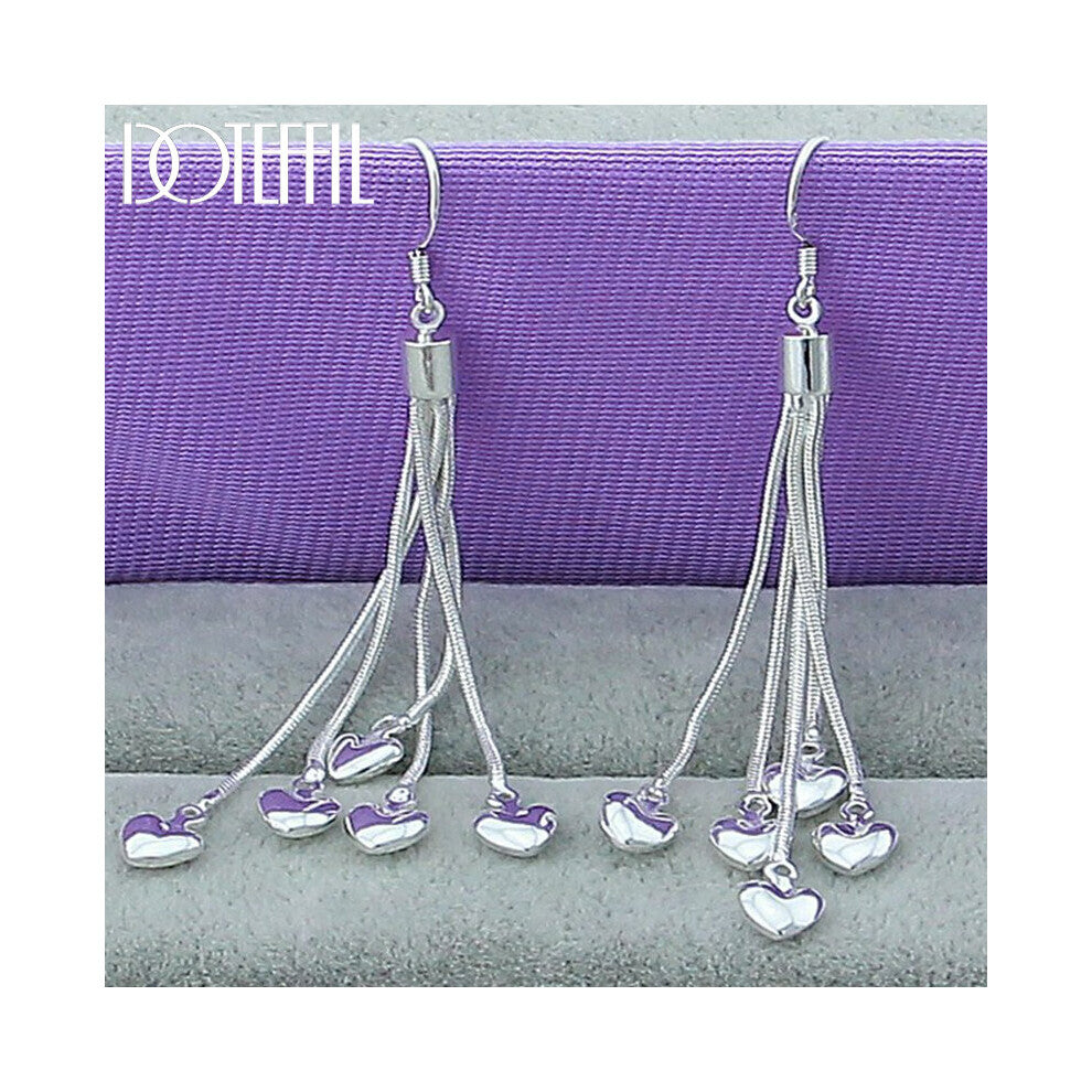 925 Sterling Silver Five Heart Snake Chain Long Drop Earrings For Women Wedding Engagement Party Jewelry