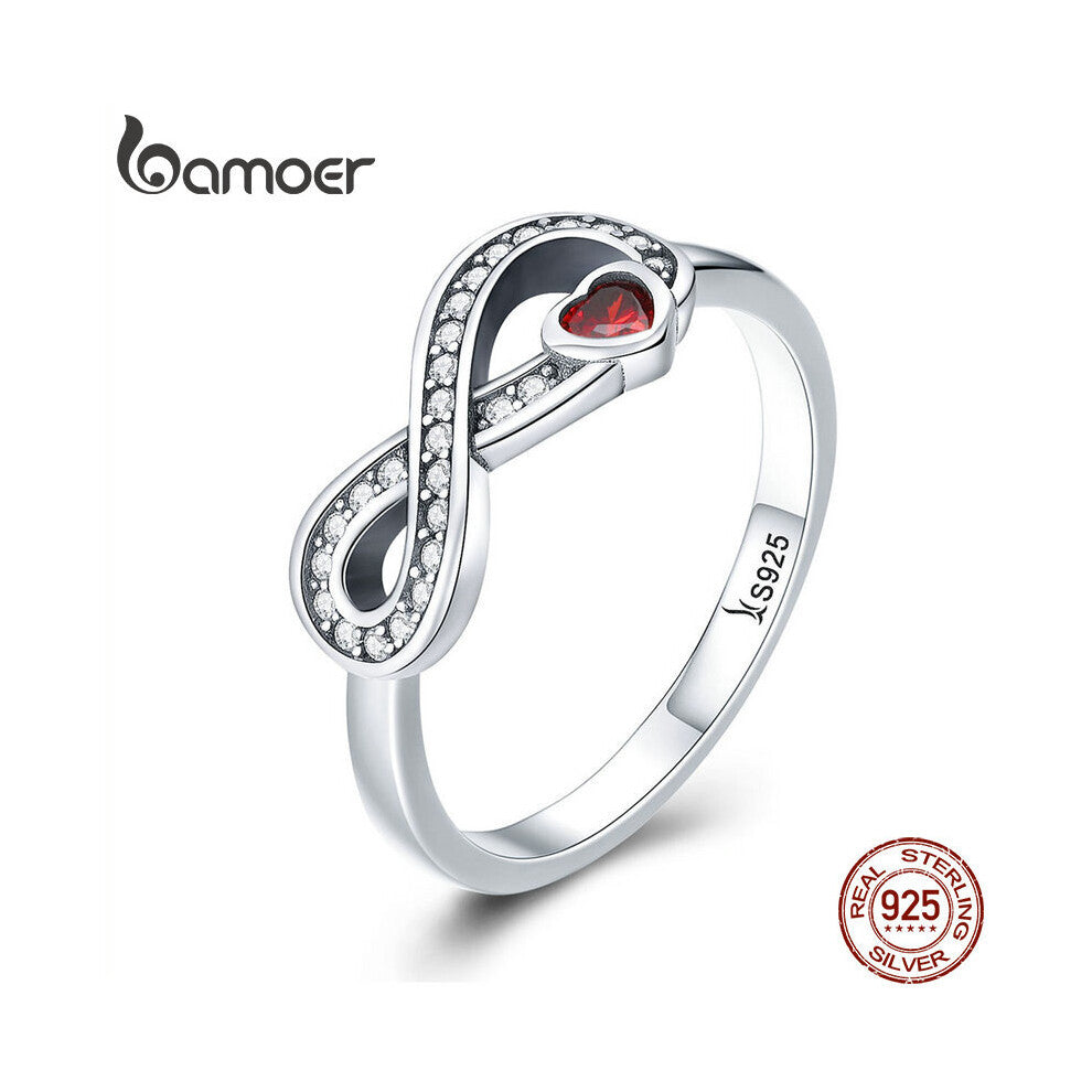 100% 925 Sterling Silver Infinity Love Forever Heart Clear CZ Finger Ring for Women Wedding Engagement Jewelry SCR415