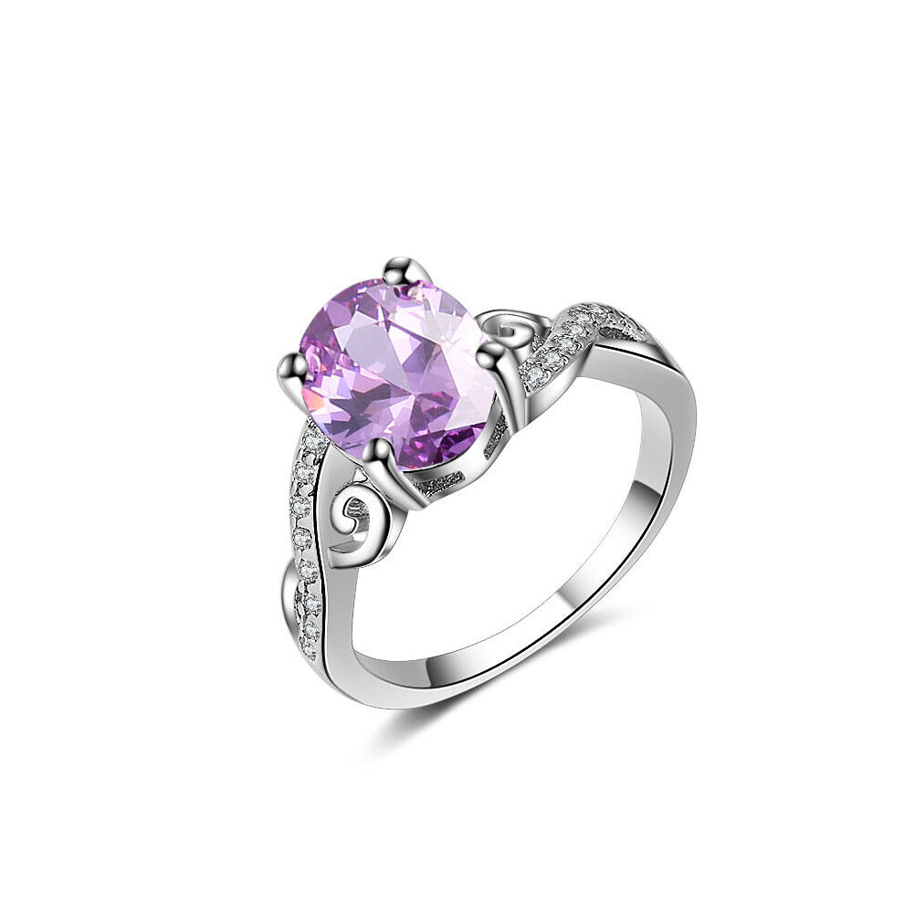 Rings for Women 925 Silver Jewelry Oval Shape Amethyst Zircon Gemstone Finger Ring Wedding Engagement Party Accessories