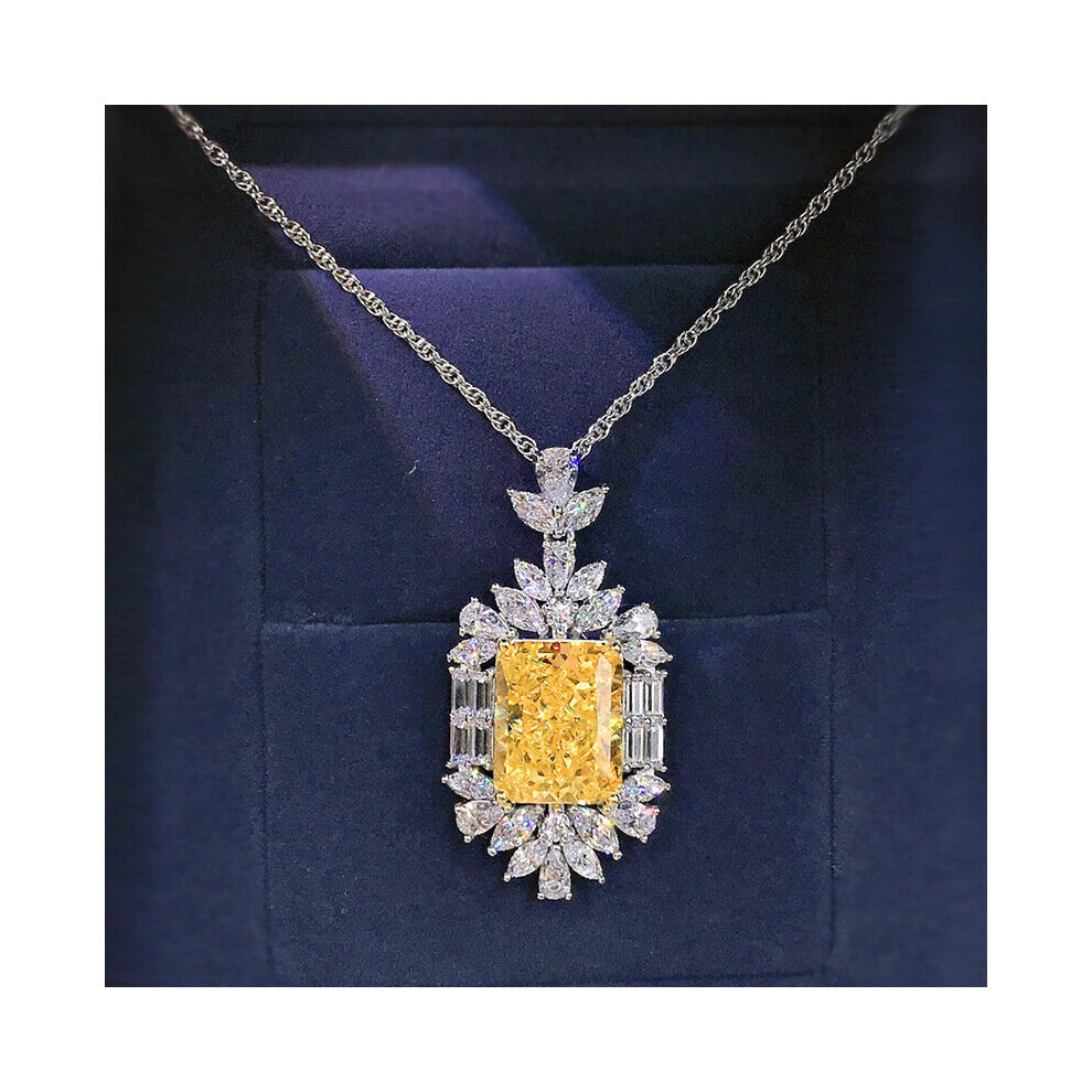 Silver Necklace for Female Yellow CZ Stone Necklaces Clavicle Chain Chokers Wedding Jewelry