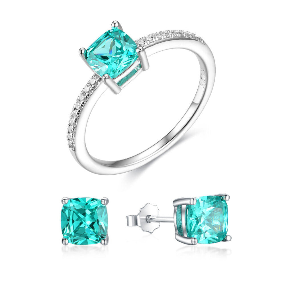 (Green, 9) Kuololit Mint Sapphire Paraiba Tourmaline Gemstone Jewelry Sets for Women Solid 925 Sterling Silver Ring Earrings Engagement