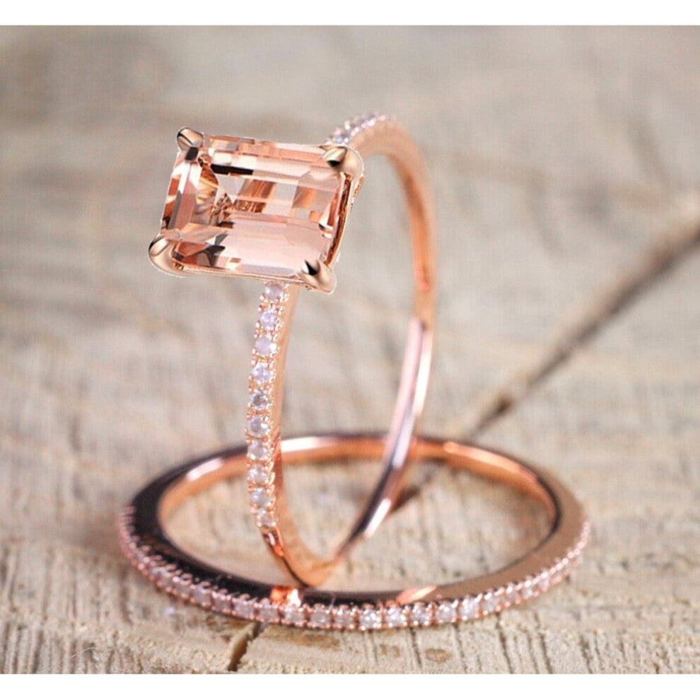 Female Square Ring Set 18KT Rose Filled Ring Vintage Wedding Band Promise Engagement Rings For Women