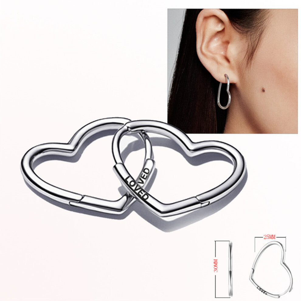 925 Sterling Silver Loved Heart Ear Hoops Earrings for Women S925 Silver Earring with Charms for Millie Charm