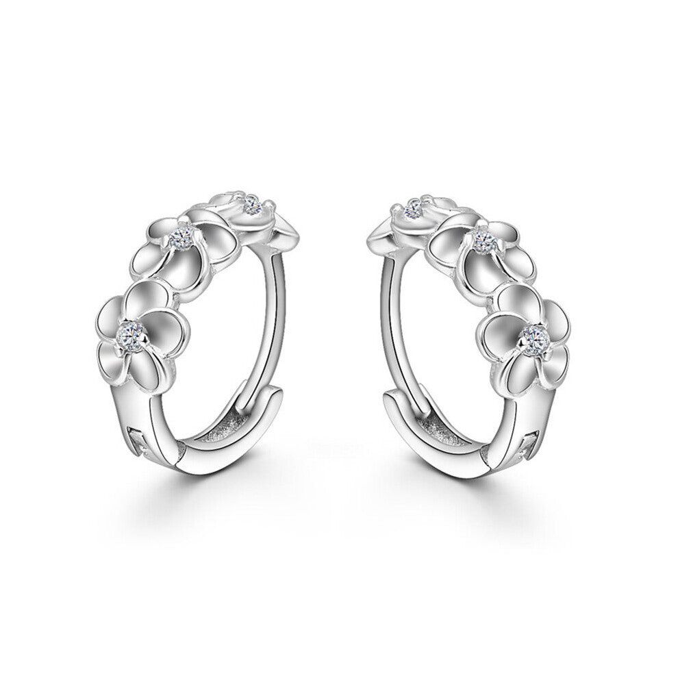 Silver Cubic Zirconial Love Heart Star Geometry Hoop Earrings Female Engagement Gift Party Accessories