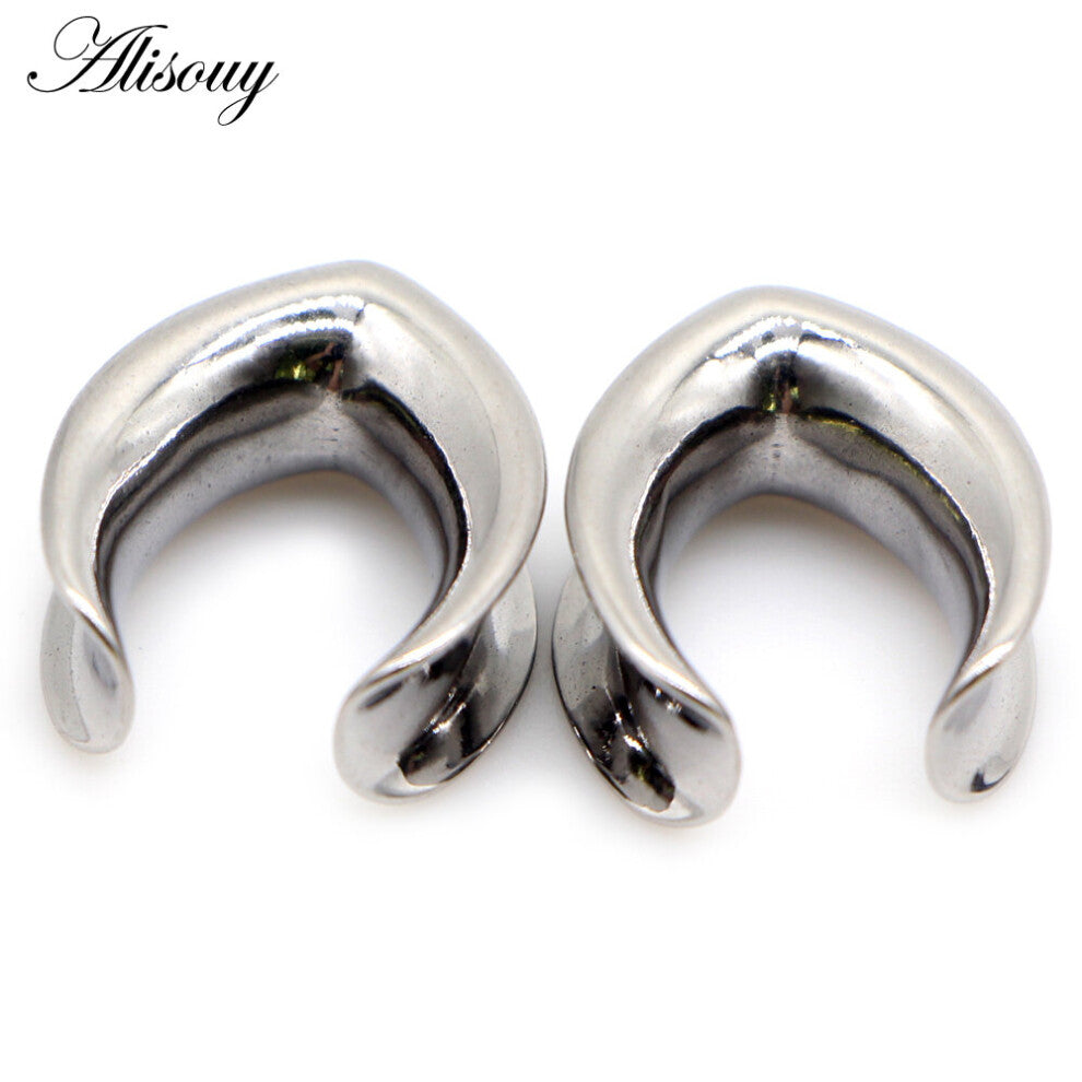 (Silver) 2pcs 6mm-30mm Water Drop Glossy Stainless Steel Ear Plugs Tunnels Expander Saddle Ear Gauges Ear Piercings Body Jewelry