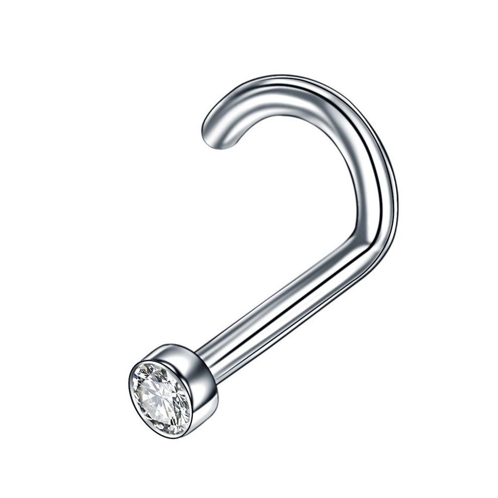 (White) 20Pcs-Lot Implant Titanium Nose Stud Nostril Piercing Flat Crystal 20G 18G Screw Earring Nose Pircing Nariz 6MM Body Jewelry