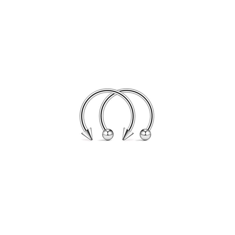 (White) 2Pcs Stainless Steel Cone Spike Horseshoe Circular Septum Nose Ring Nipple Hoops Nose Septum Eyebrow Ear Piercing Body Jewelry