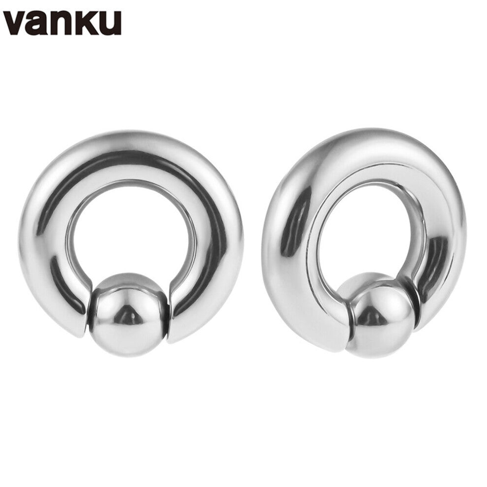 (Gray) Vanku 2pcs Stainless Steel Ear Piercing Weights Stretcher Expander Ear Gauge Round Ball Closure Nose Septum Ring Jewelry
