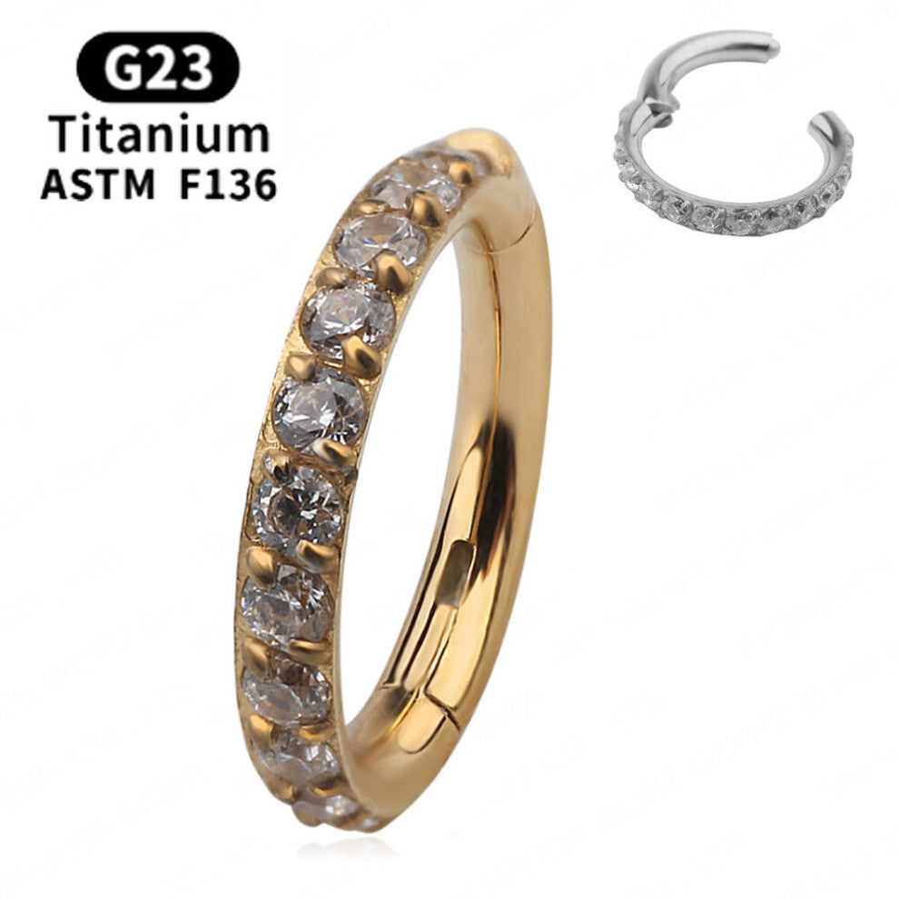 (Black) Right Grand G23 Titanium Side Prong Set Half Circle Cubic Zircon Nose Cilcker Conch Piercing 6-8-10-11-12mm Hoops