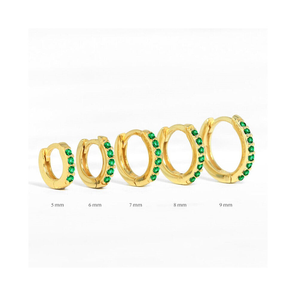 (Light Yellow Gold Color) Real 925 Sterling Silver Earrings For Women Round Micro Inlay Earrings Hoops Zircon Diamond Jewelry Brincos 6 7 8 9mm