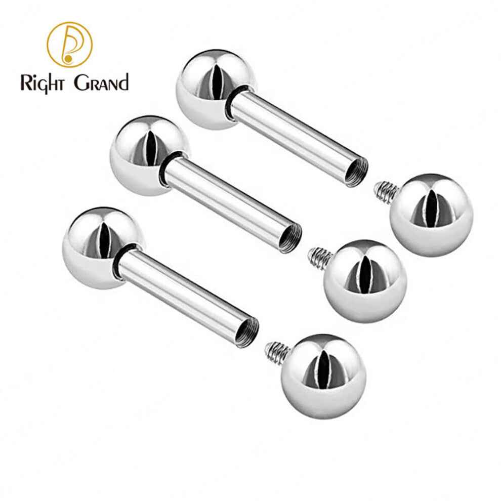 5pcs-lot Right Grand Implant Grade Titanium ASTM F136 Internal Thread Straight Barbells Tongue Ring 12-14-16-19-20-22-25mm Bar