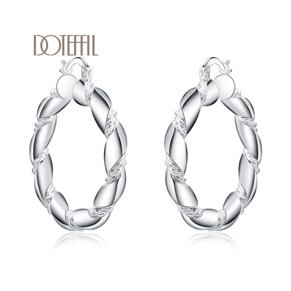 925 Sterling Silver Twisted Rope Loop 38mm Circle Hoop Earring For Woman Party Wedding Engagement Party Jewelry