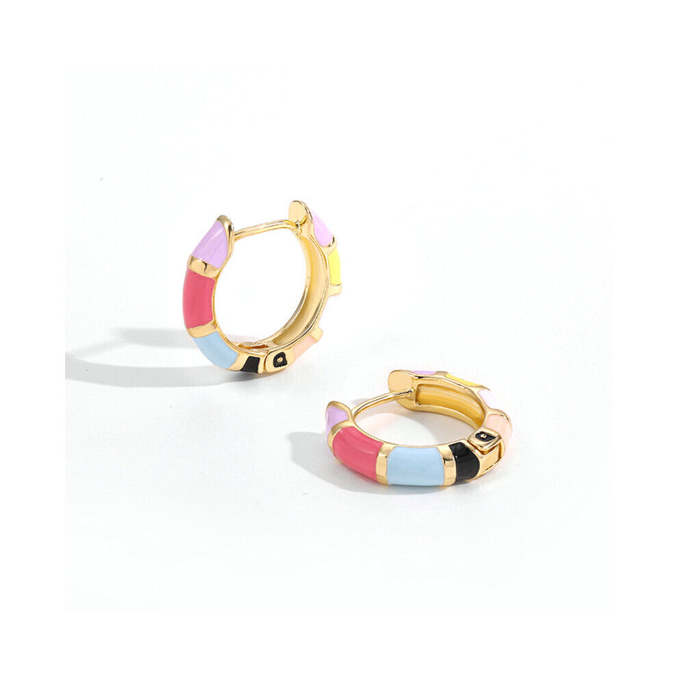 Mini Lovely Enamel Rainbow Round Circle Hoop Earrings for Women Colorful Huggie Hoops Piercing Pendientes Jewelry