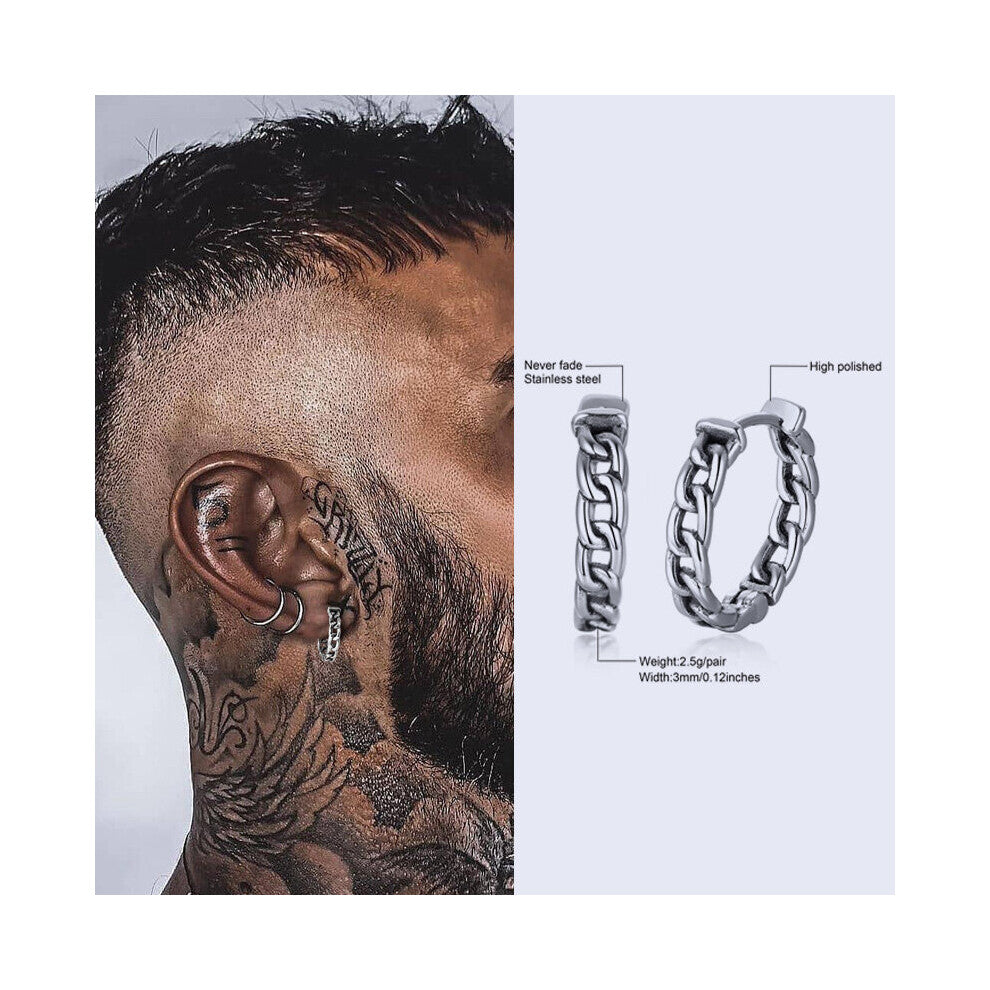 Small Huggie Hoop Earrings,Viking Thick Hoop Earrings,Mens Hoops Earring,Stainless Steel Men Round Circle Shape Retro Jewelry