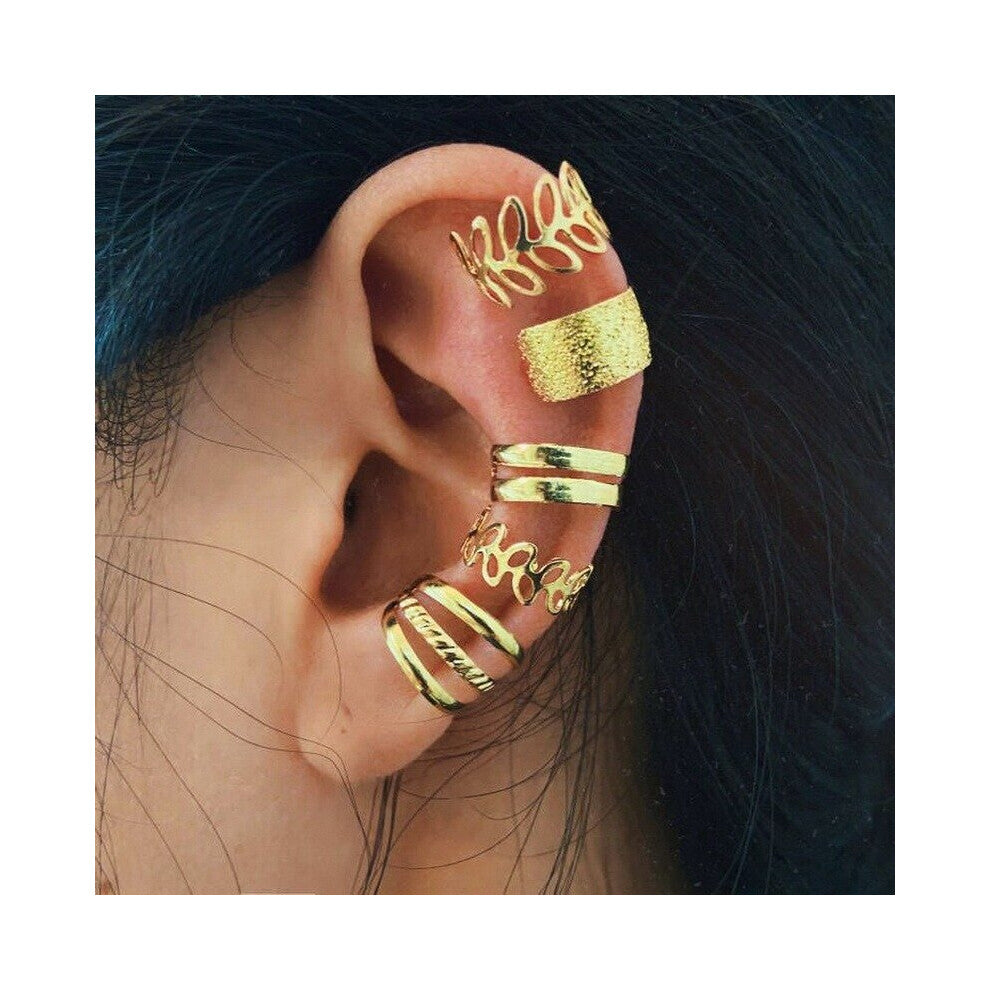 Chain Hoop Ear Cuffs Punk Earrings for Women Men Creative Moon False Piercing Set Ear Clip Jewelry Gift