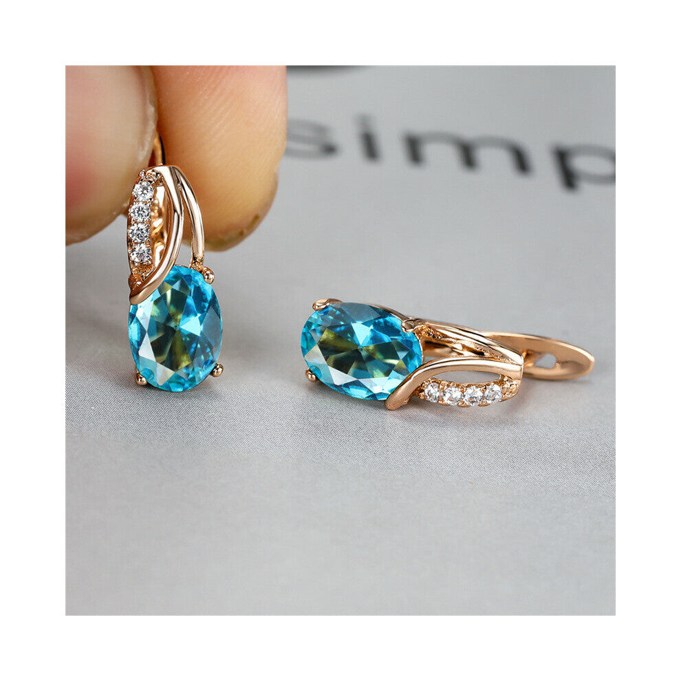 Aqua Zircon Oval Stone Earrings Multicolor Crystal Hoop Earrings Rose Engagement Earrings For Women Boho Jewelry