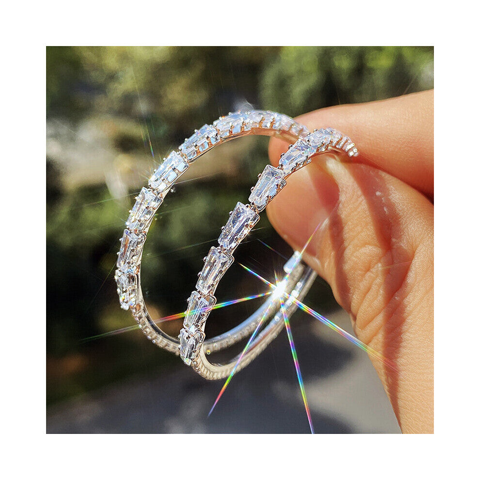 Stylish Women Hoop Earring Inlaid CZ Stone Engagement Wedding Party Big Round Circle Versatile Female Earrings