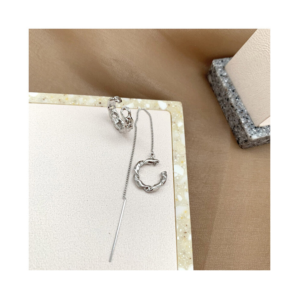 Minimalist Tassel Clip Earrings for Women Twist Ring No Piercing Ear Clips Silver Long Chain Ear Cuffs Jewelry