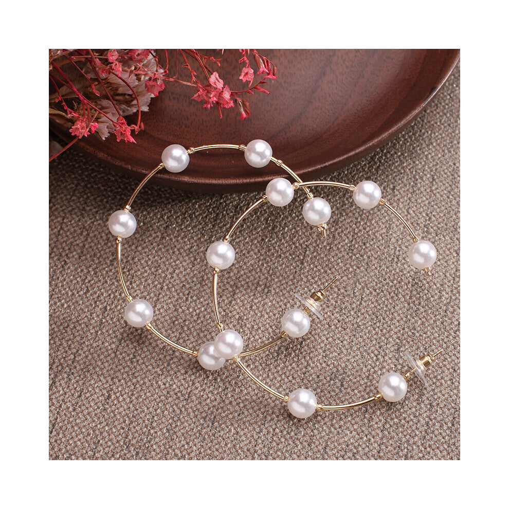 Plain Metal Pearl Hoop Earrings Big Circle Hoops Statement Earrings for Women Party Jewelry